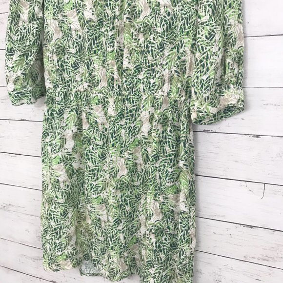 cAbi Green Palm Leaf Print Wrap Mini Rayon Dress - Picture 6 of 7